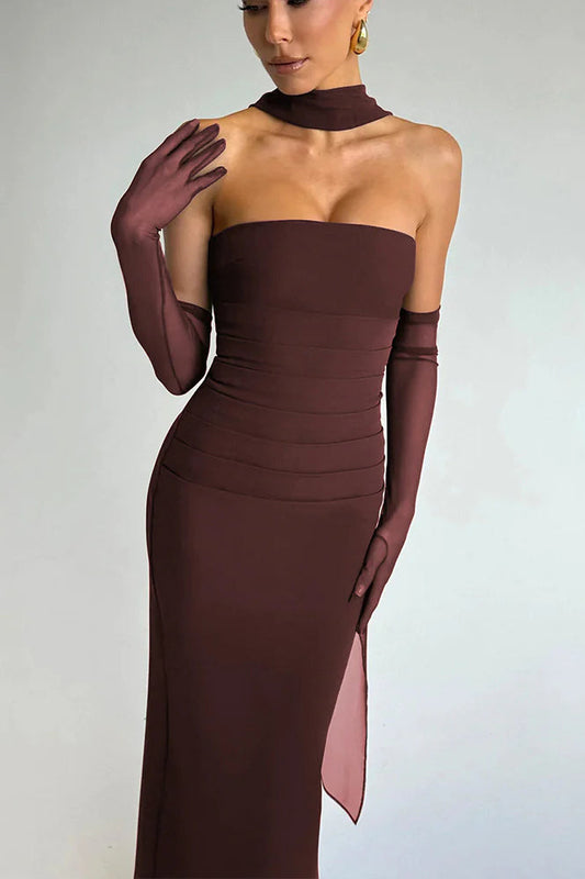 Strapless Backless Tie Waist Bodycon Maxi Dress