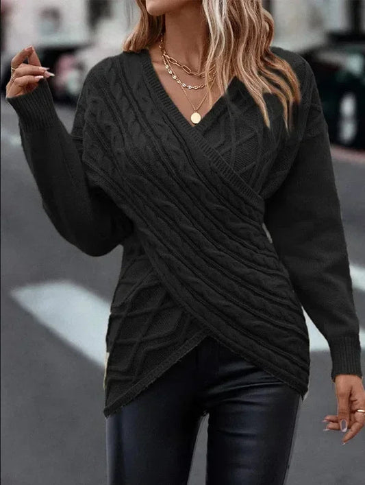 V - Neck Jacquard Gray Y2k Sweater