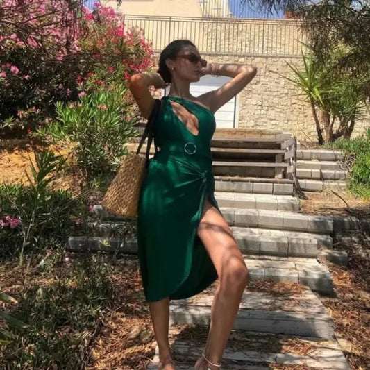 Green One Shoulder Swimsuit One Piece