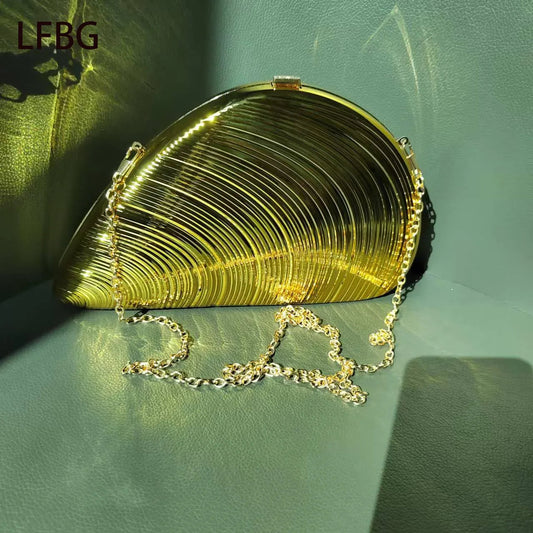 Shell Shaped Acrylic Purse Clutch Bag with Gold Chain