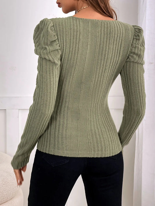 Solid Color Semi-Open Neck Autumn Slim Knit Top