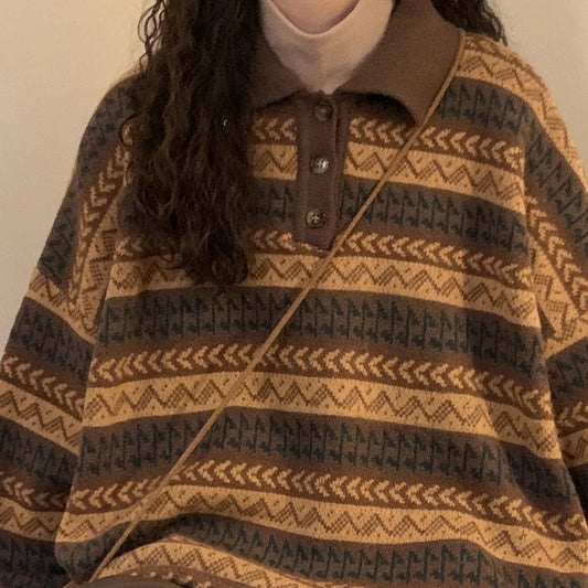 Retro Lazy Style Striped Loose Sweater