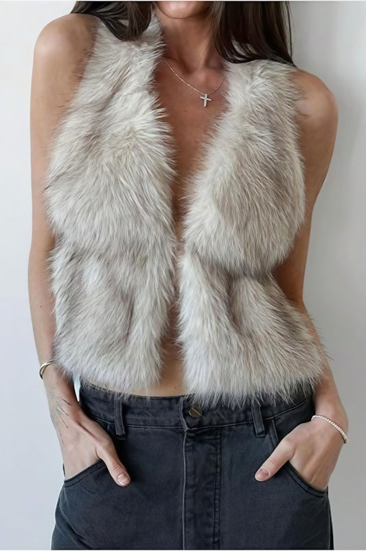 Faux Fur Fox Hair Zipper Sleeveless Vest