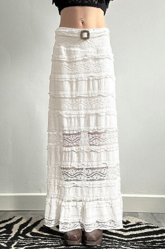 Sexy Sheer Lace Low-Waist Maxi Skirt