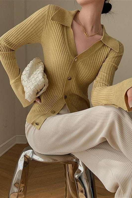 Blue V-Neck Stylish Slim Knit Cardigan