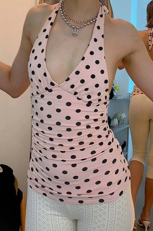 V Neck Halter Polka Dot Bloshope