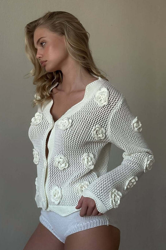 Crochet Rose Cutout Slim-Fit Bloshope
