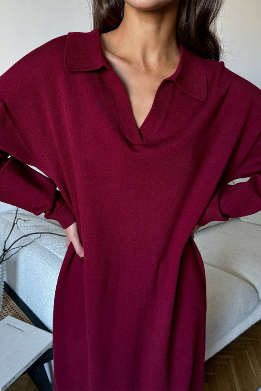 Vintage Red Polo Neck Knit Midi Dress