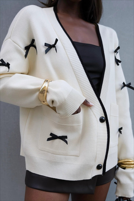 Bow Detail V-Neck Cardigan
