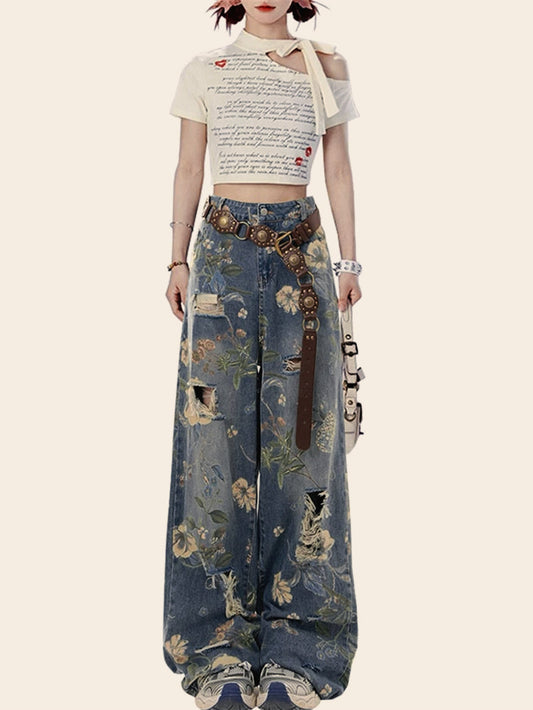 Dark Graphic Torn Denim Troshoper