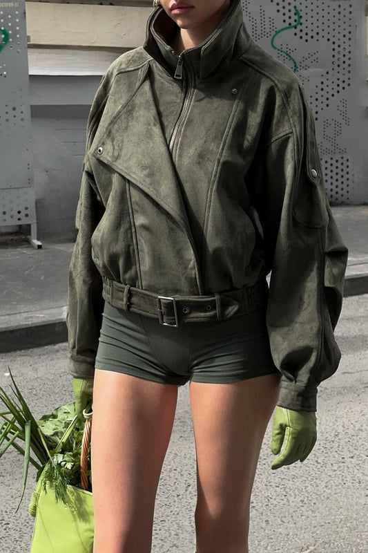 Vintage Suede Stand Collar Jacket