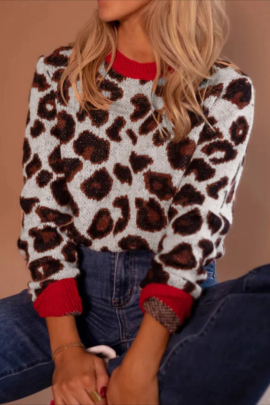Colorblock Leopard Jacquard Sweater