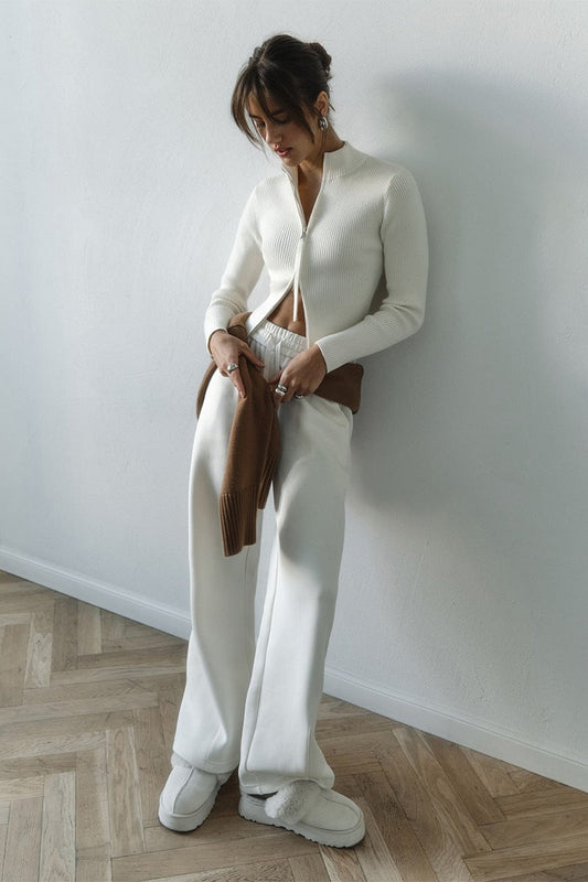 Knit Double Zipper Stand Collar Bloshope