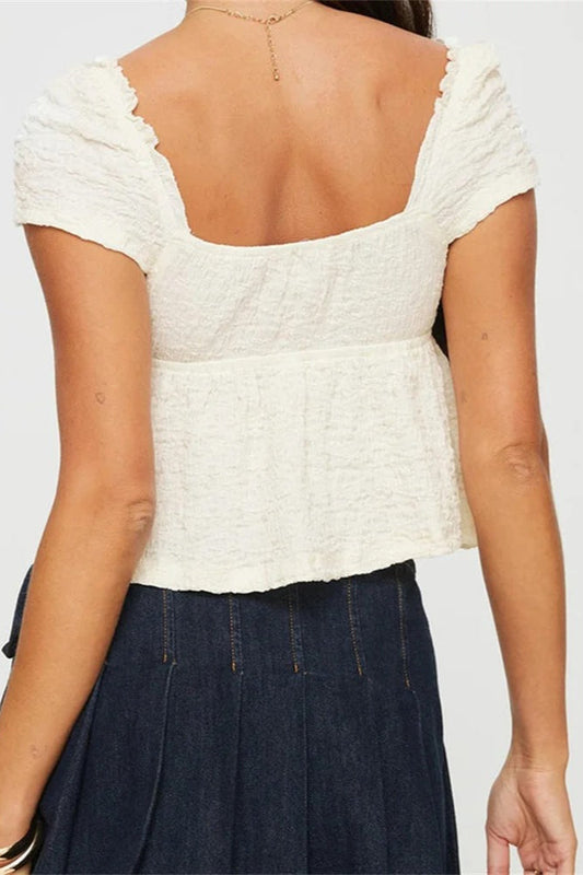 Short Sleeve V-neck Tie-up Ruched Solid Crop Top