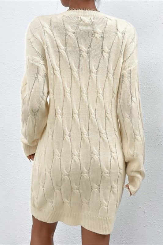 Solid Color Long Sleeve Cable Knit Sweater Dress