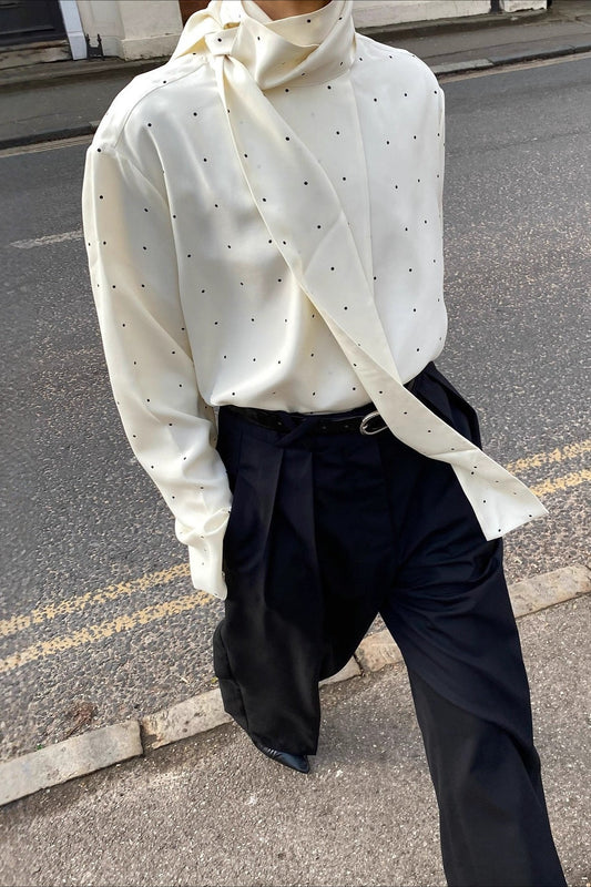 Ribbon Polka Dot Loose Commuter Blouse