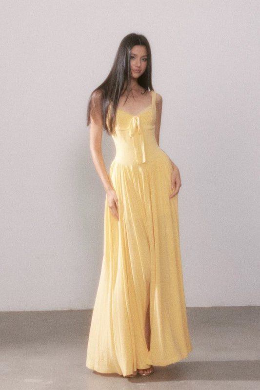 Lace Knit Cami Slit Flowy Maxi Dress