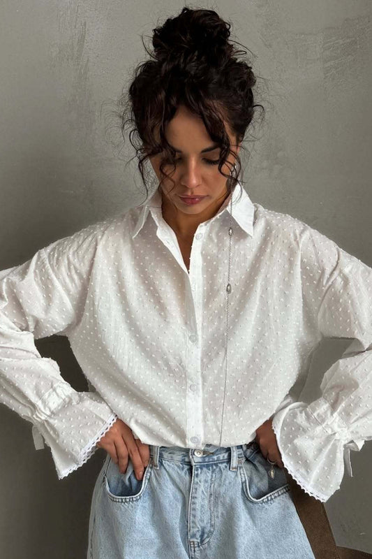 Cotton Single-Breasted Bell Sleeve Blouse