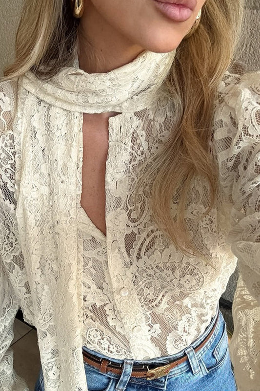 Scarf Tie Lace Blouse