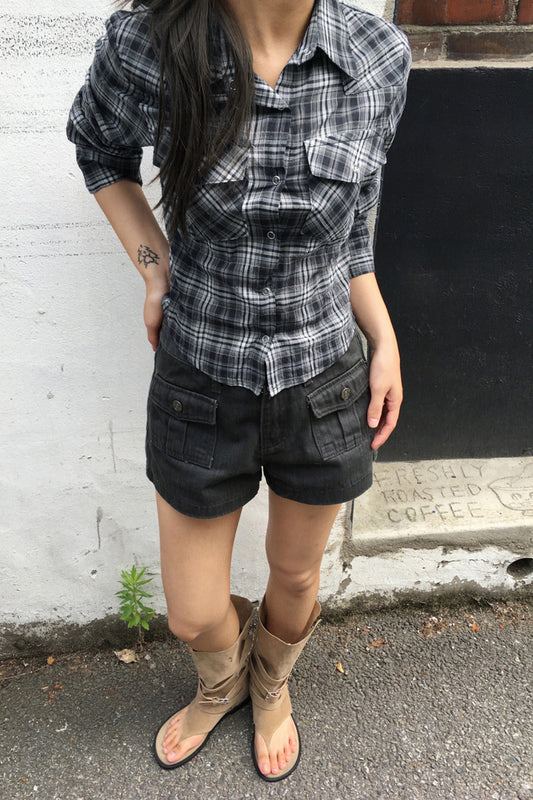 Camouflage Short Fitted Waist Long Sleeve Shirt Bloshope