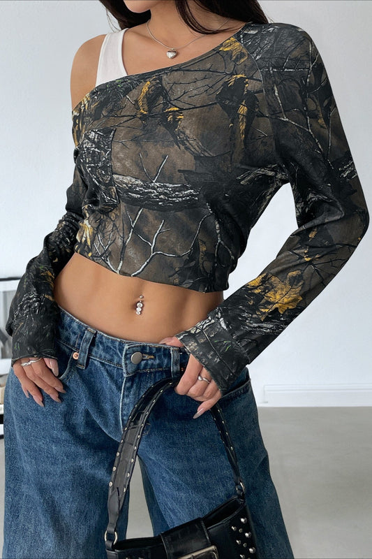 Patchwork Layered Asymmetrical Shoulder Bloshope