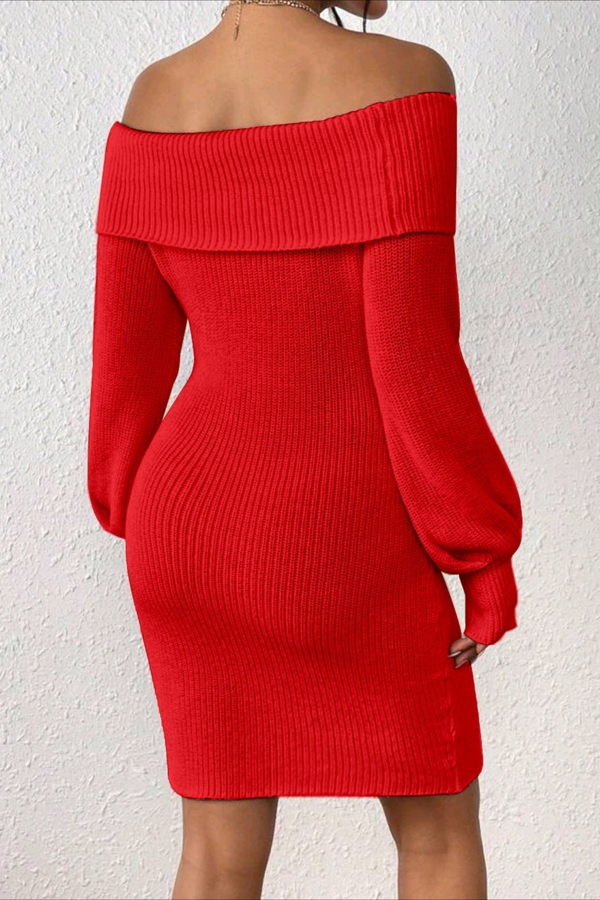 Long Sleeve Off Shoulder Slim Fit Knit Sweater Dress