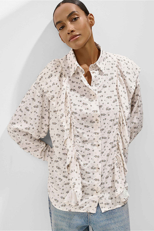 Loose Floral Ruffled Printed Bloshope