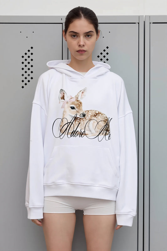 Deer Graphic Print Pullover Hoodie