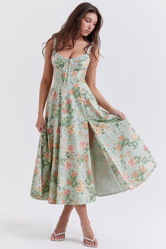 Cami Slit Waist Slim Floral Dress