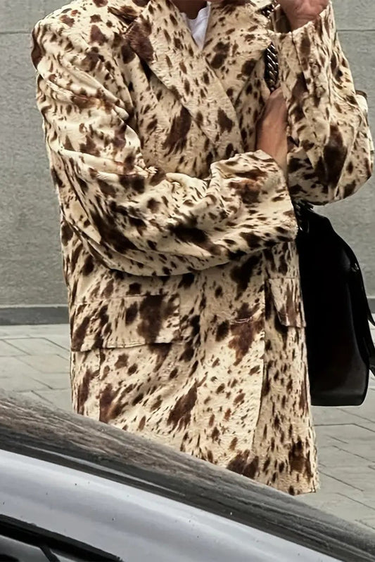 Relaxed Fit Leopard Print Blazer Coat