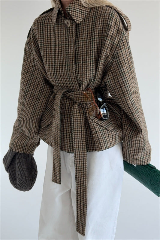 Vintage Houndstooth Demure Designer Coat