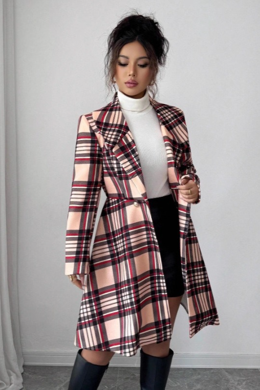 Trendy Print Dual Faced Wool Casual Long Sleeve  Overcoat