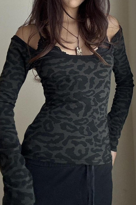 Off Shoulder Leopard Layered Bloshope