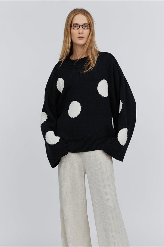 Crew Neck Polka Dot Pullover Knit Sweater