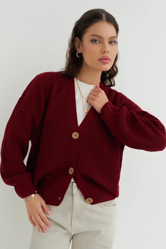 Relaxed Fit Solid Color Cardigan