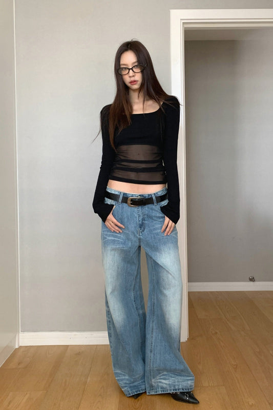 Loose Fit Creased Denim Jeans