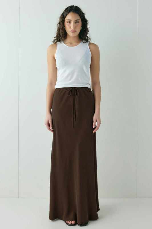 Drawstring Satin Maxi Skirt