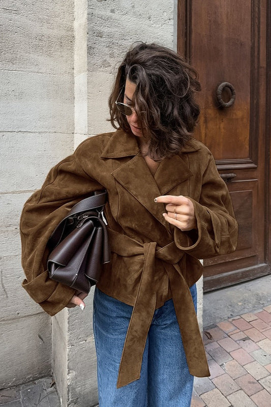 Belted Brown Suede Jacket