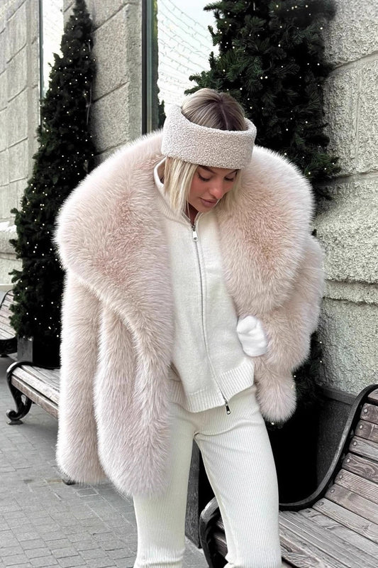 Faux Fox Fur Puffy Collar Coat