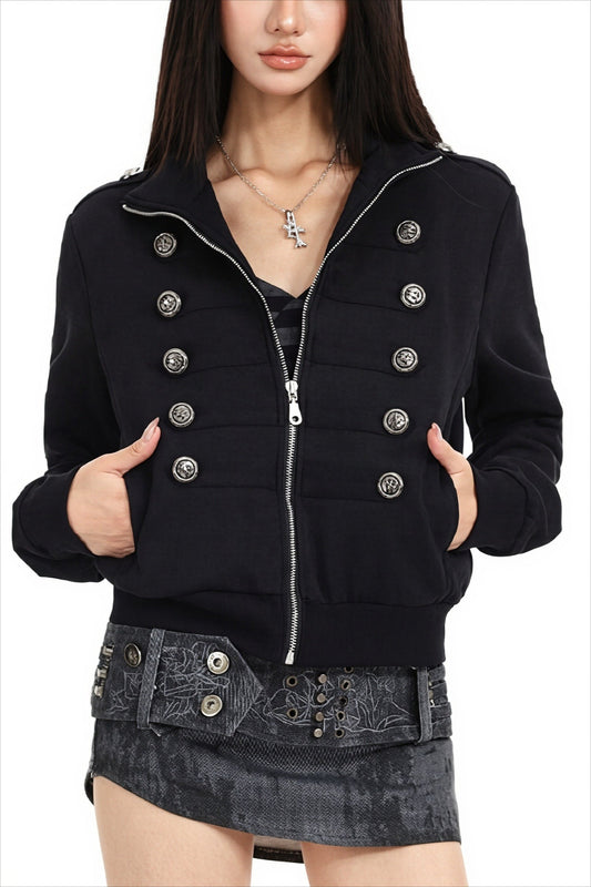Double Breasted Stand Collar Hoodie