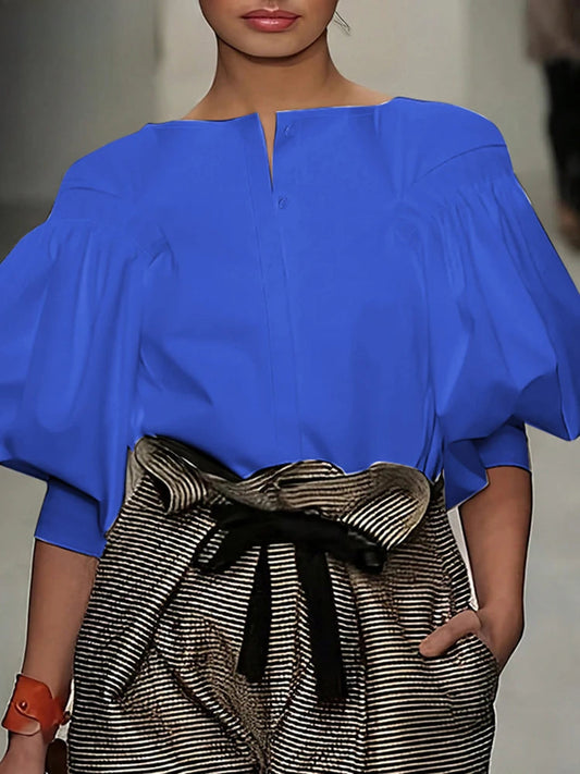 Lantern Quarter Sleeve Button Round Neck Bloshope