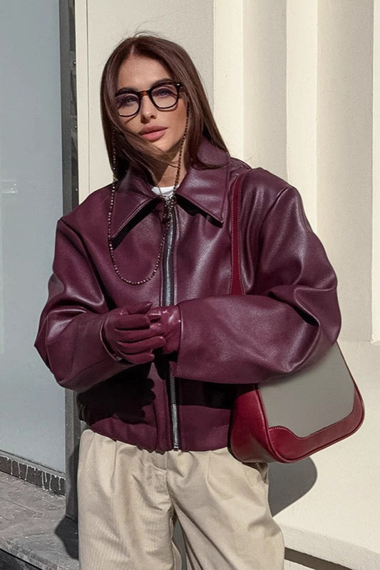 Cropped Faux-Leather Zip Moto Jacket