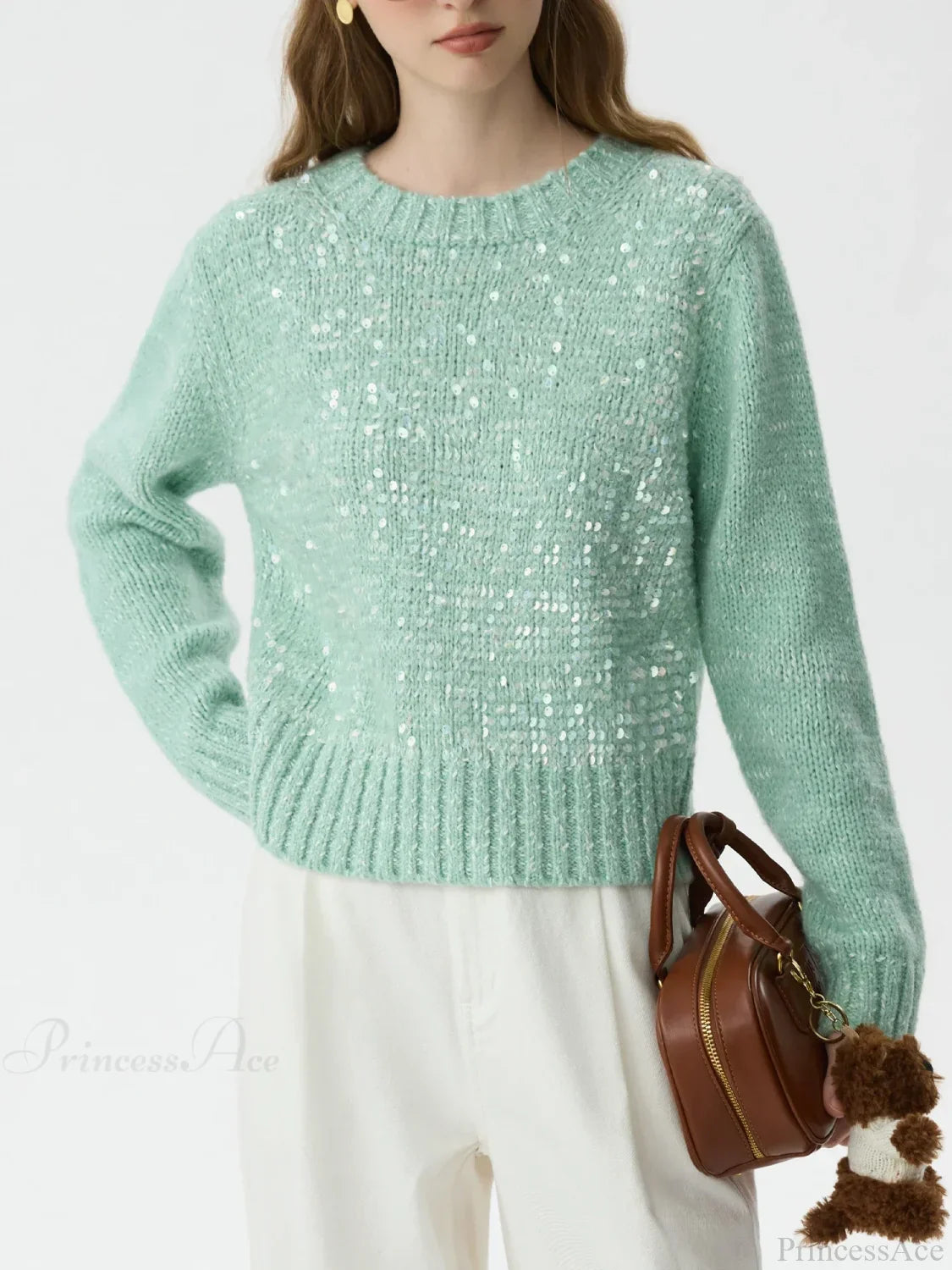 5.9% Sheep Wool Sequined Long Sleeve Sweater