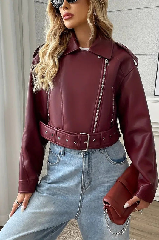 Vintage Cropped PU Leather Jacket