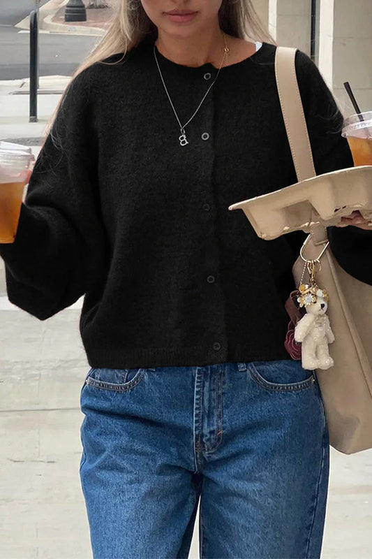 Cropped Knit Button Cardigan