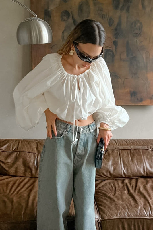 Sleek Drawstring Tie Waist Round Neck Bloshope