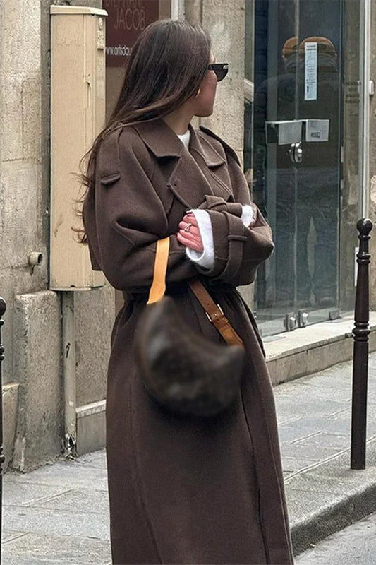 Black Loose Lapel Double-Breasted Overcoat