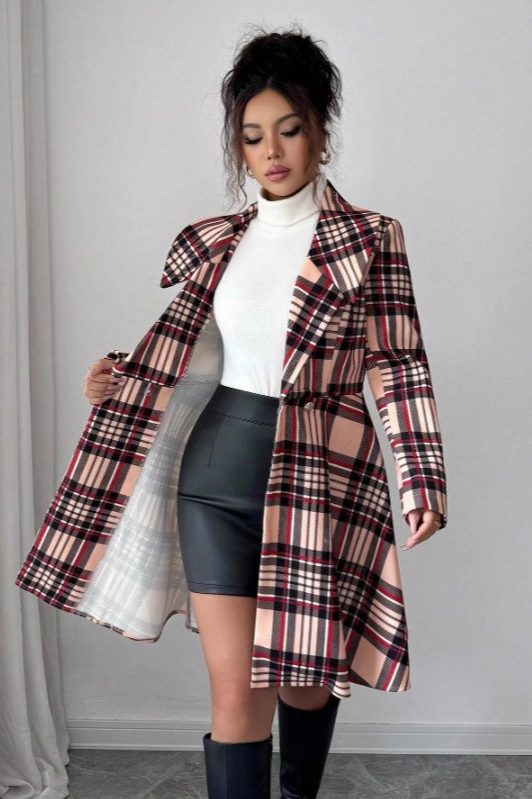 Trendy Print Dual Faced Wool Casual Long Sleeve  Overcoat