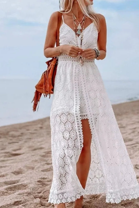 Lace V Neck Hollow Boho Dress