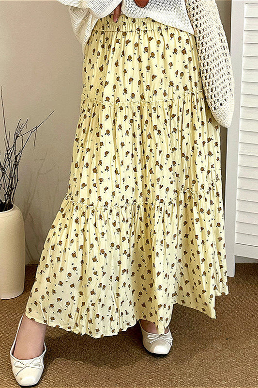 Plshop Size Floral High Waist Tiered Skirt